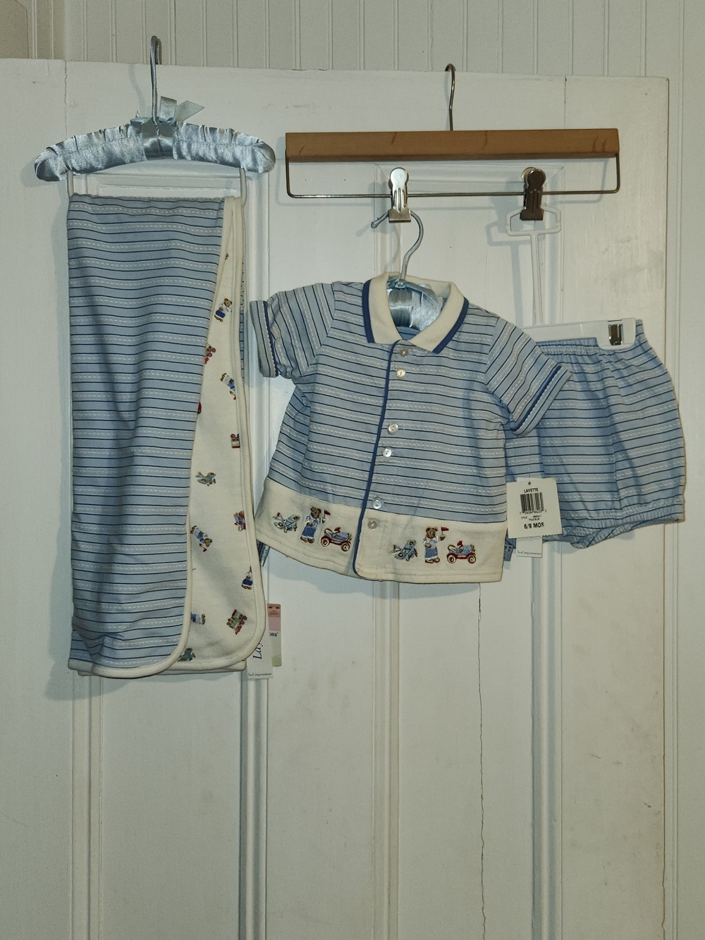 First Impressions Layette Baby Boys 3pc Set Shirt Shorts Blanket Blue Bear 6-9M